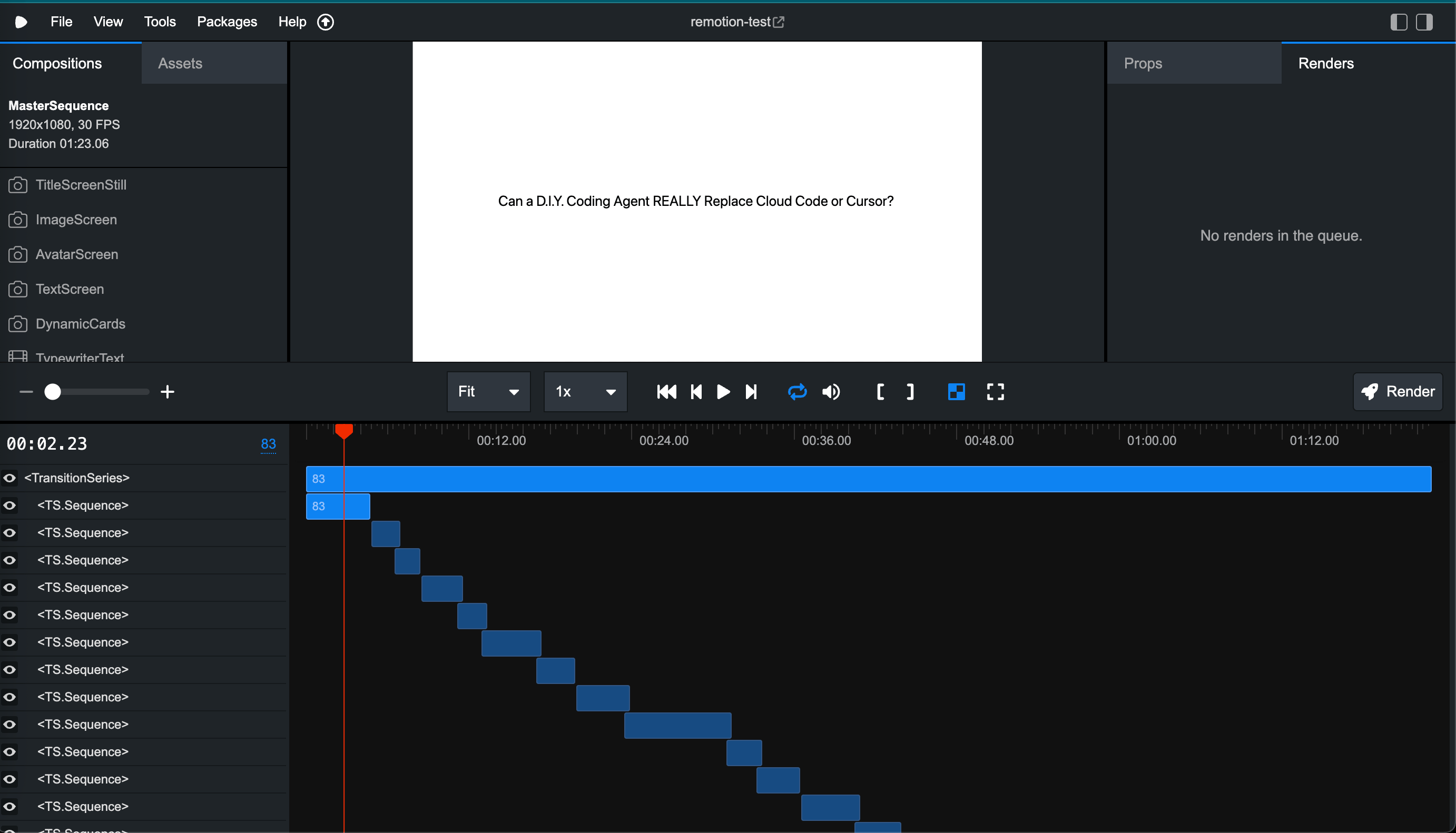 Final video timeline showing the assembled shots with transitions and audio synchronization